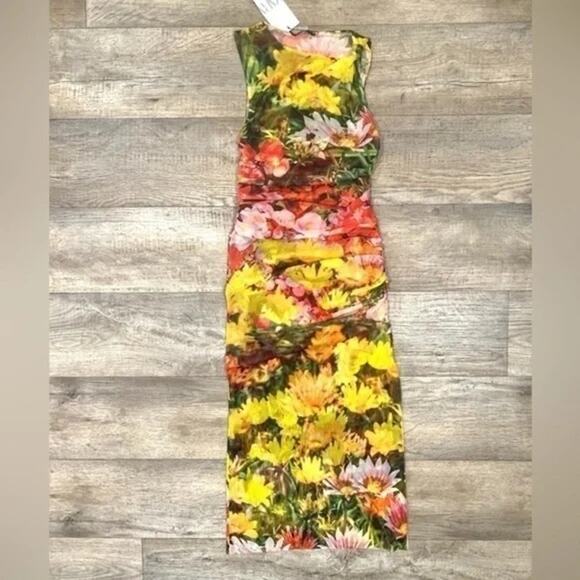 ZARA Draped Multicolor Midi Dress Blogger Fave NWT Size M - Picture 15 of 16